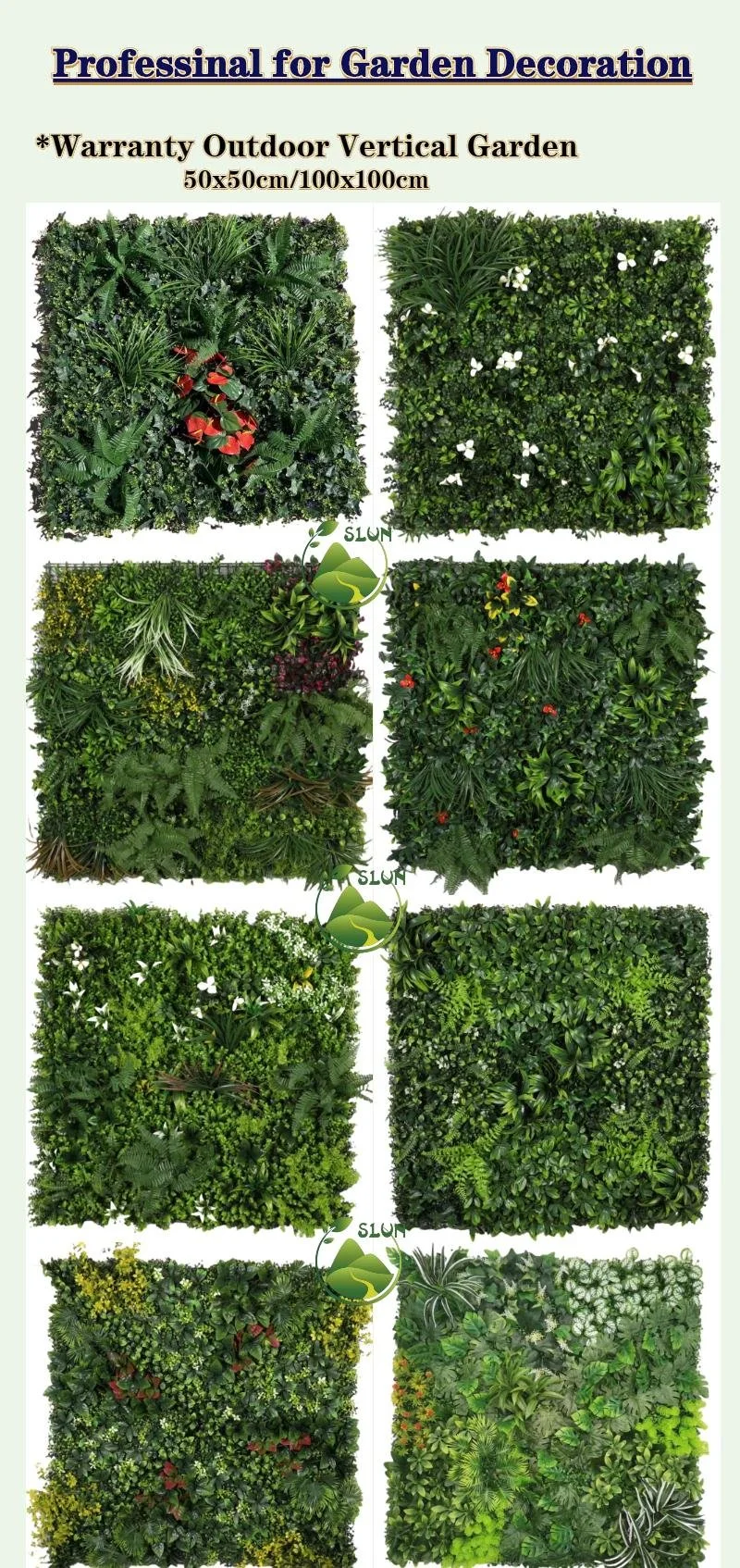 Wall Artificial Grass UV Protected Outdoor Garden Green Plants Panels Vertical Garden Planter